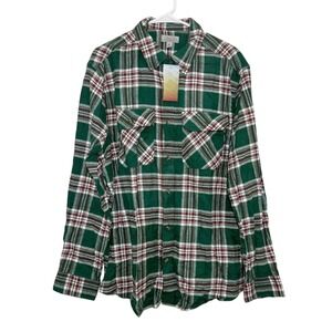 Ocean Coast Mens Green Plaid Flannel Button Down Shirt Long Sleeve Cotton Large